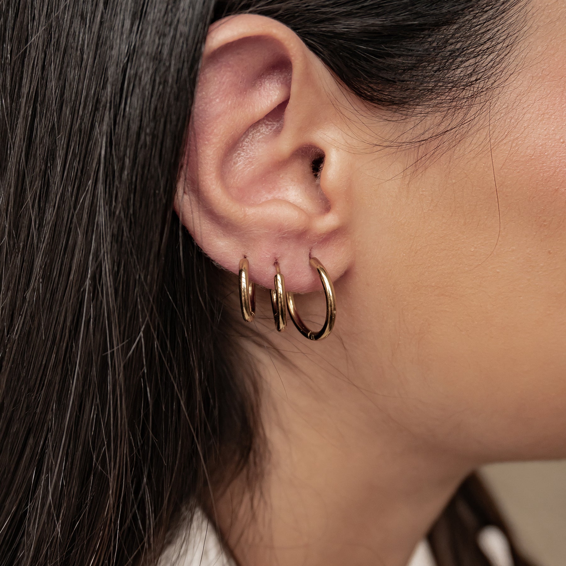 Triple Plain Hoop Earring Set Waterproof