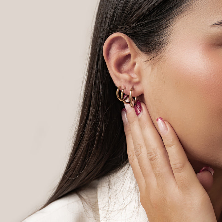 Set Boucles d’Oreilles Triple Créoles Simples Waterproof