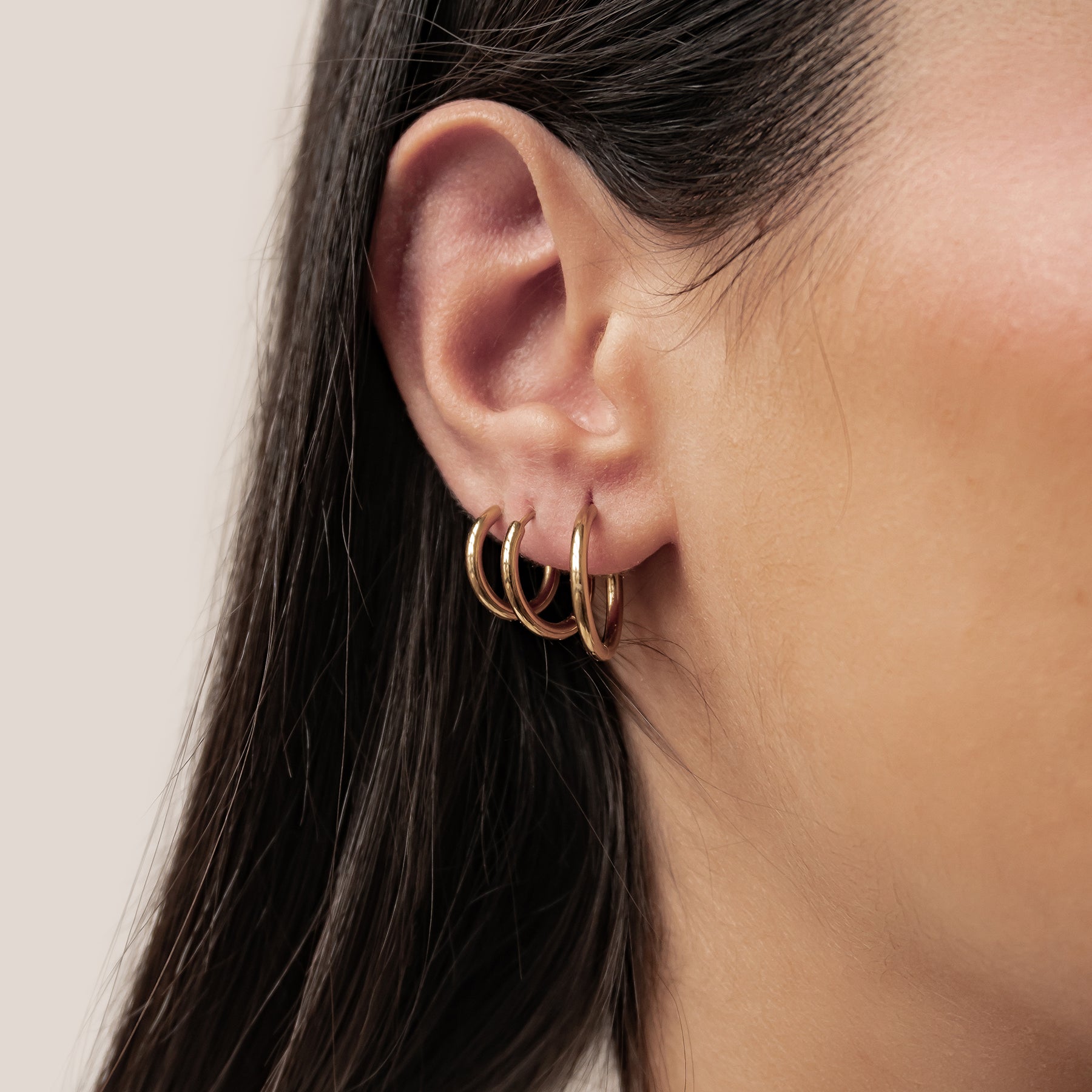 Triple Plain Hoop Earring Set Waterproof