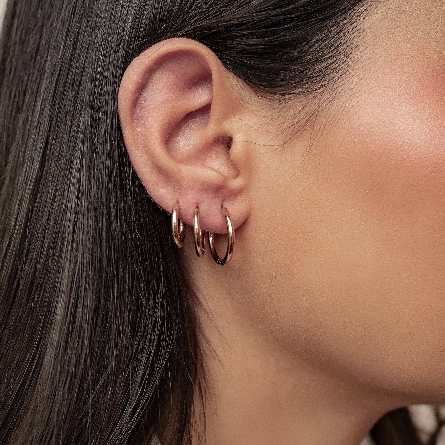 Triple Plain Hoop Earring Set Waterproof