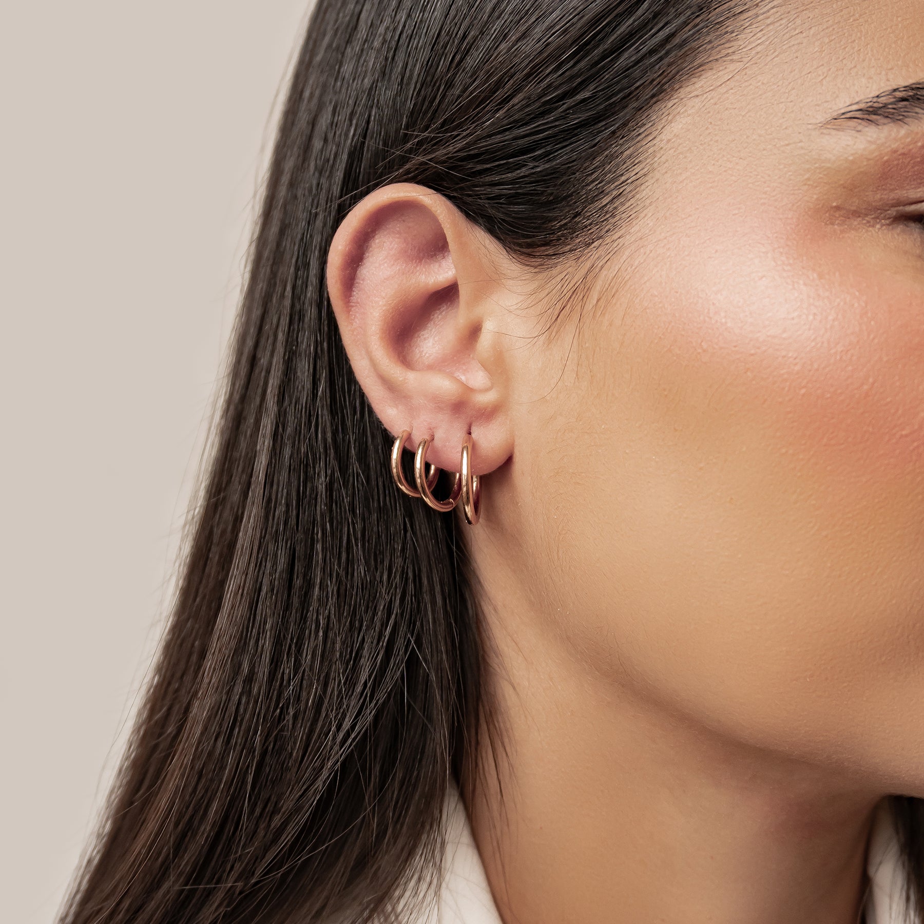 Triple Plain Hoop Earring Set Waterproof