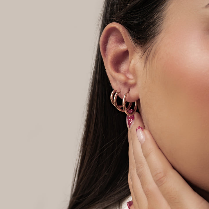 Set Boucles d’Oreilles Triple Créoles Simples Waterproof