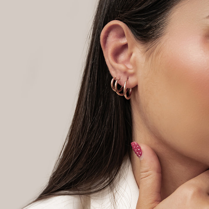 Set Boucles d’Oreilles Triple Créoles Simples Waterproof