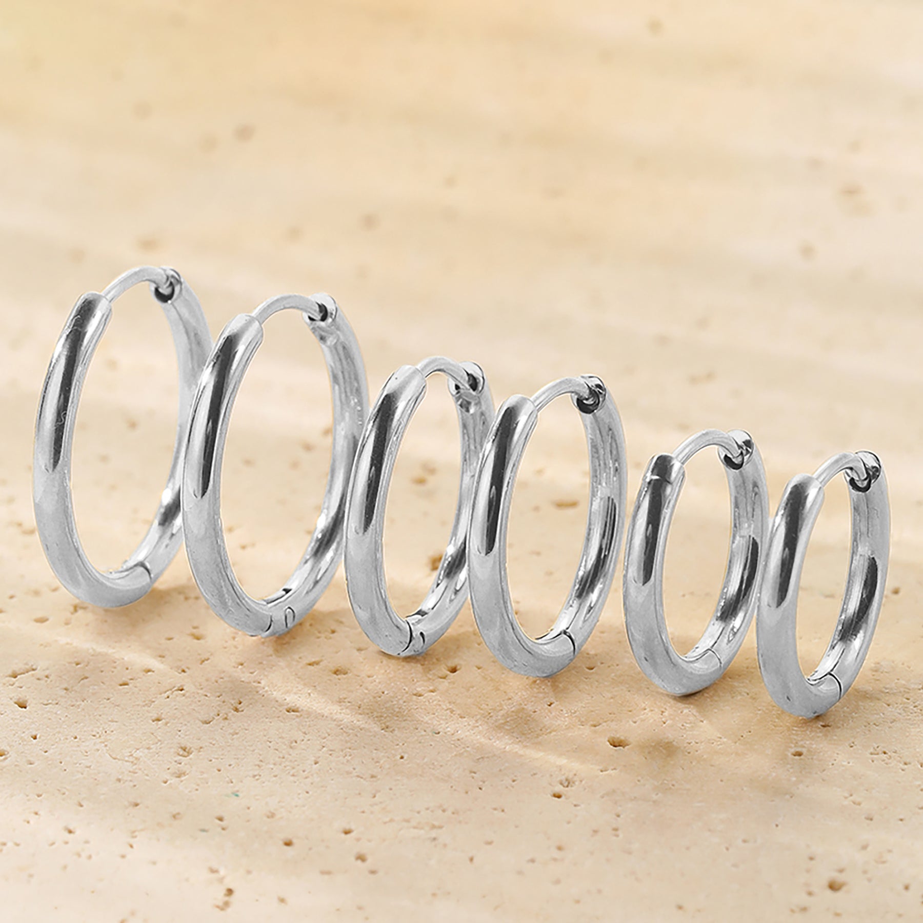 Triple Plain Hoop Earring Set Waterproof