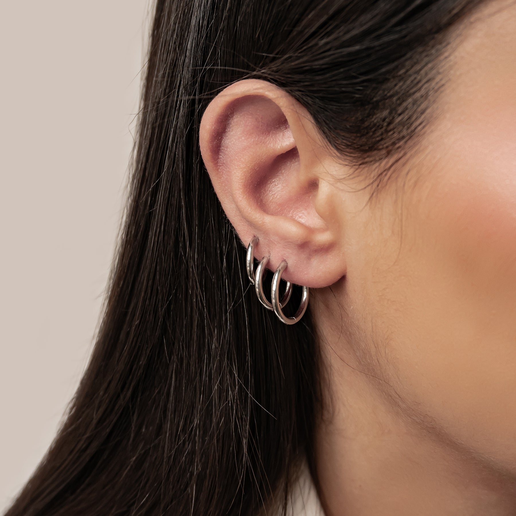 Triple Plain Hoop Earring Set Waterproof