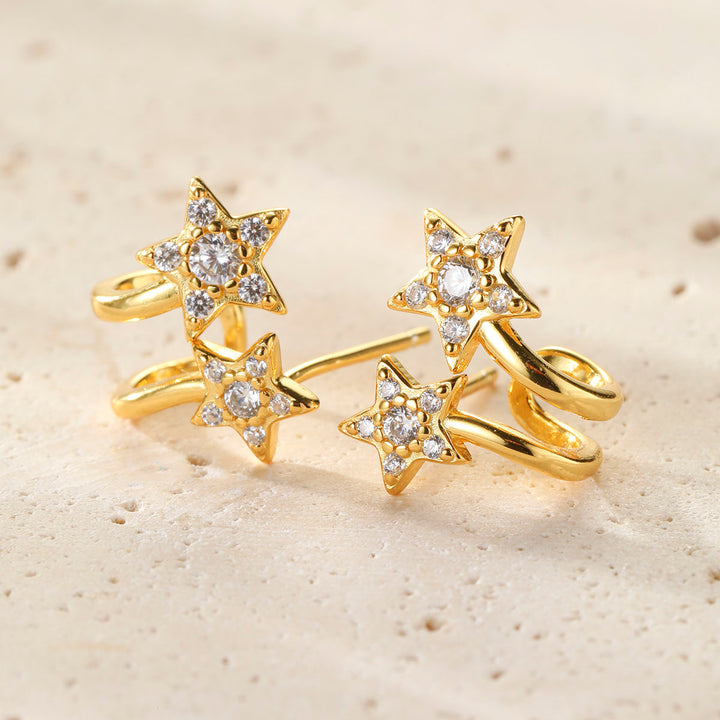 Twin Shooting Star Huggie Stud Earrings Sterling Silver