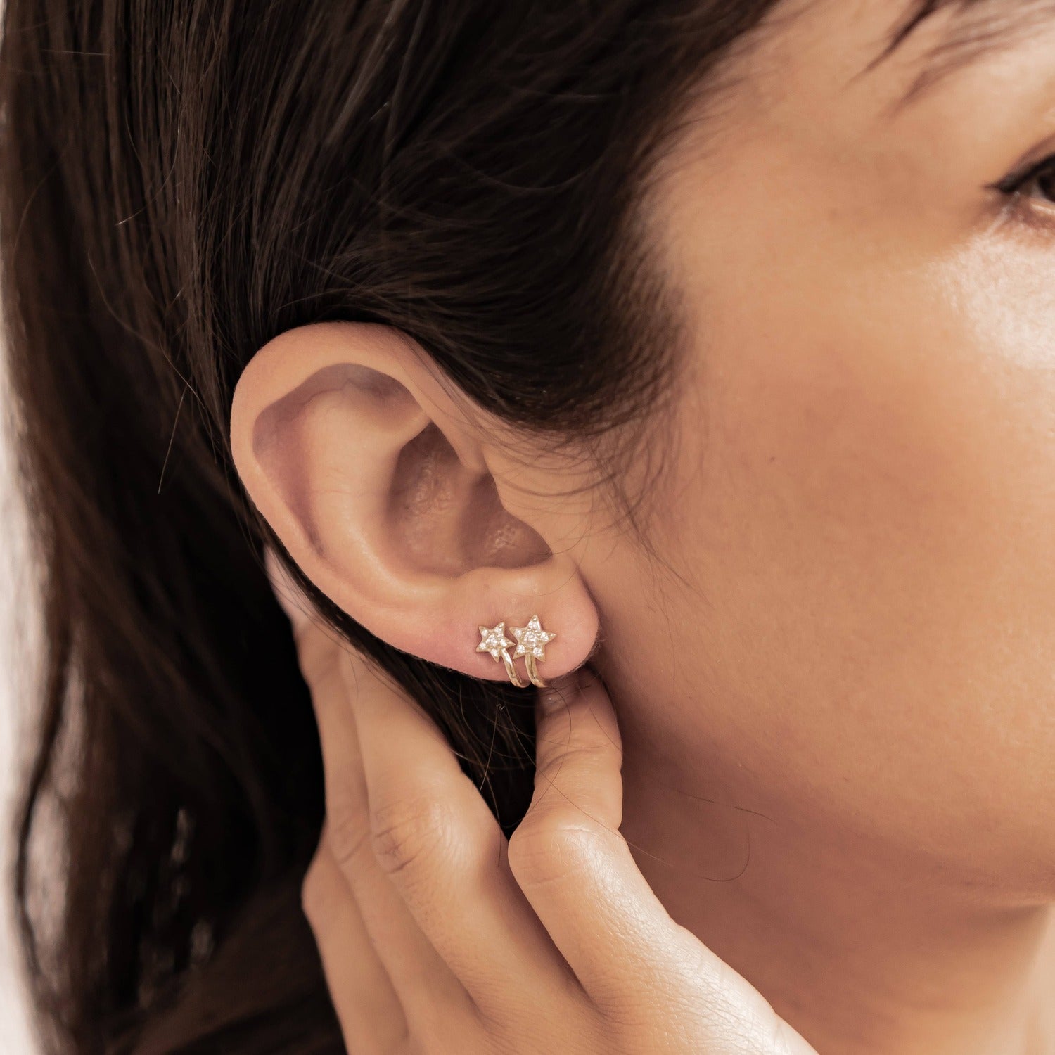 Zwillings-Sternschnuppen Huggie-Stud-Ohrringe Sterling Silber