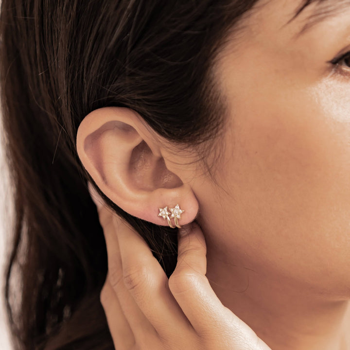 Twin Shooting Star Huggie Stud Earrings Sterling Silver