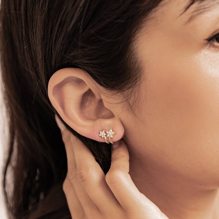 Twin Shooting Star Huggie Stud Earrings Sterling Silver