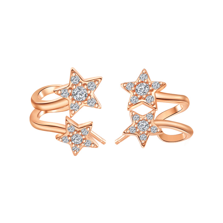 Twin Shooting Star Huggie Stud Earrings Sterling Silver
