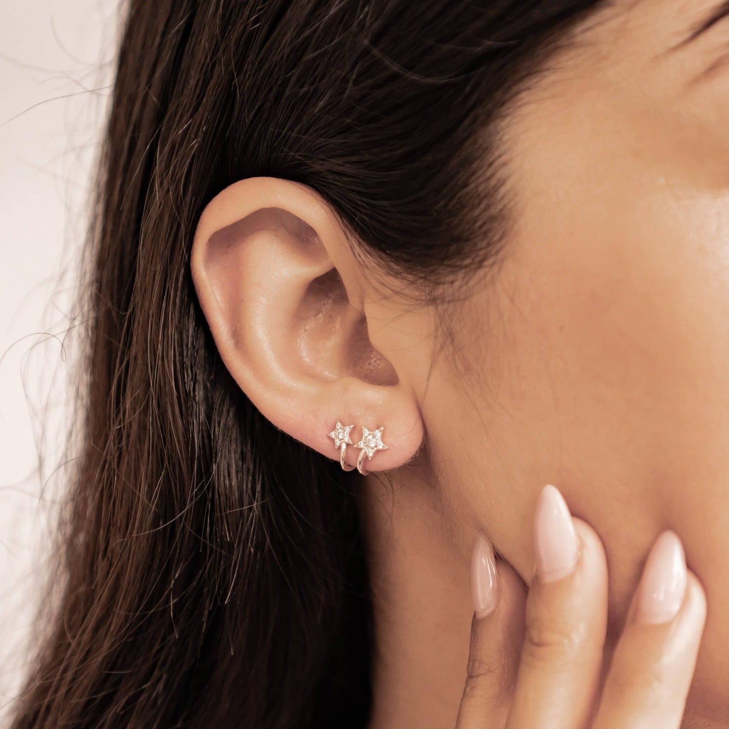 Zwillings-Sternschnuppen Huggie-Stud-Ohrringe Sterling Silber