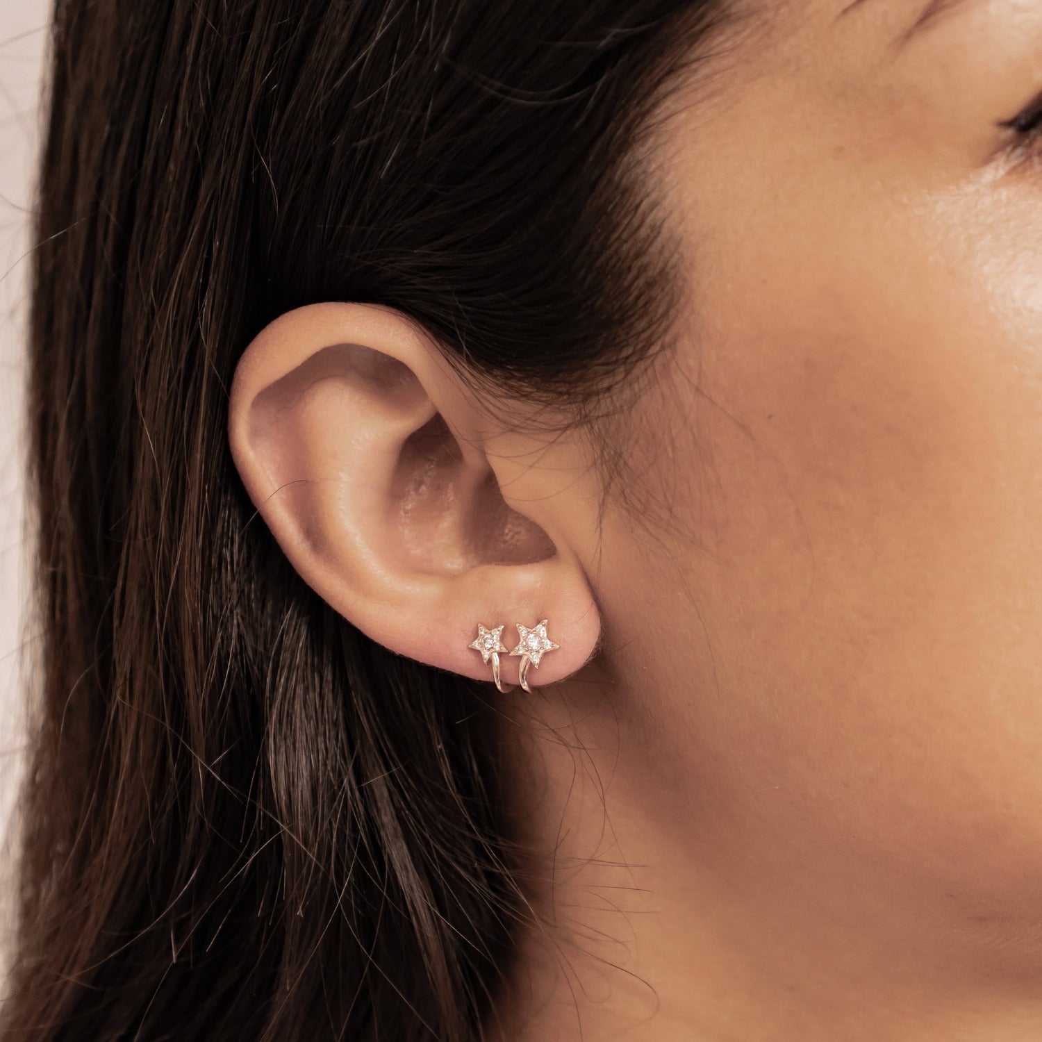 Zwillings-Sternschnuppen Huggie-Stud-Ohrringe Sterling Silber