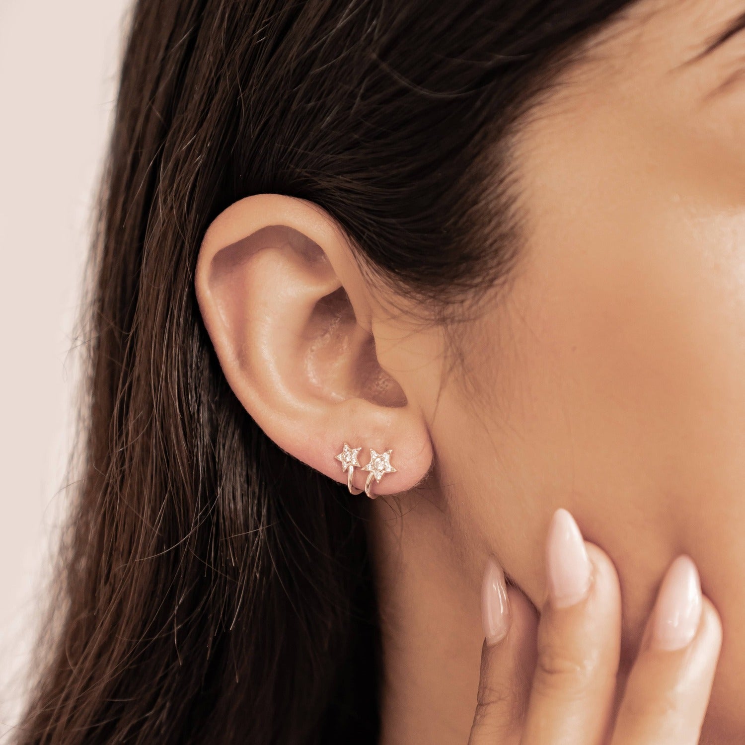 Zwillings-Sternschnuppen Huggie-Stud-Ohrringe Sterling Silber