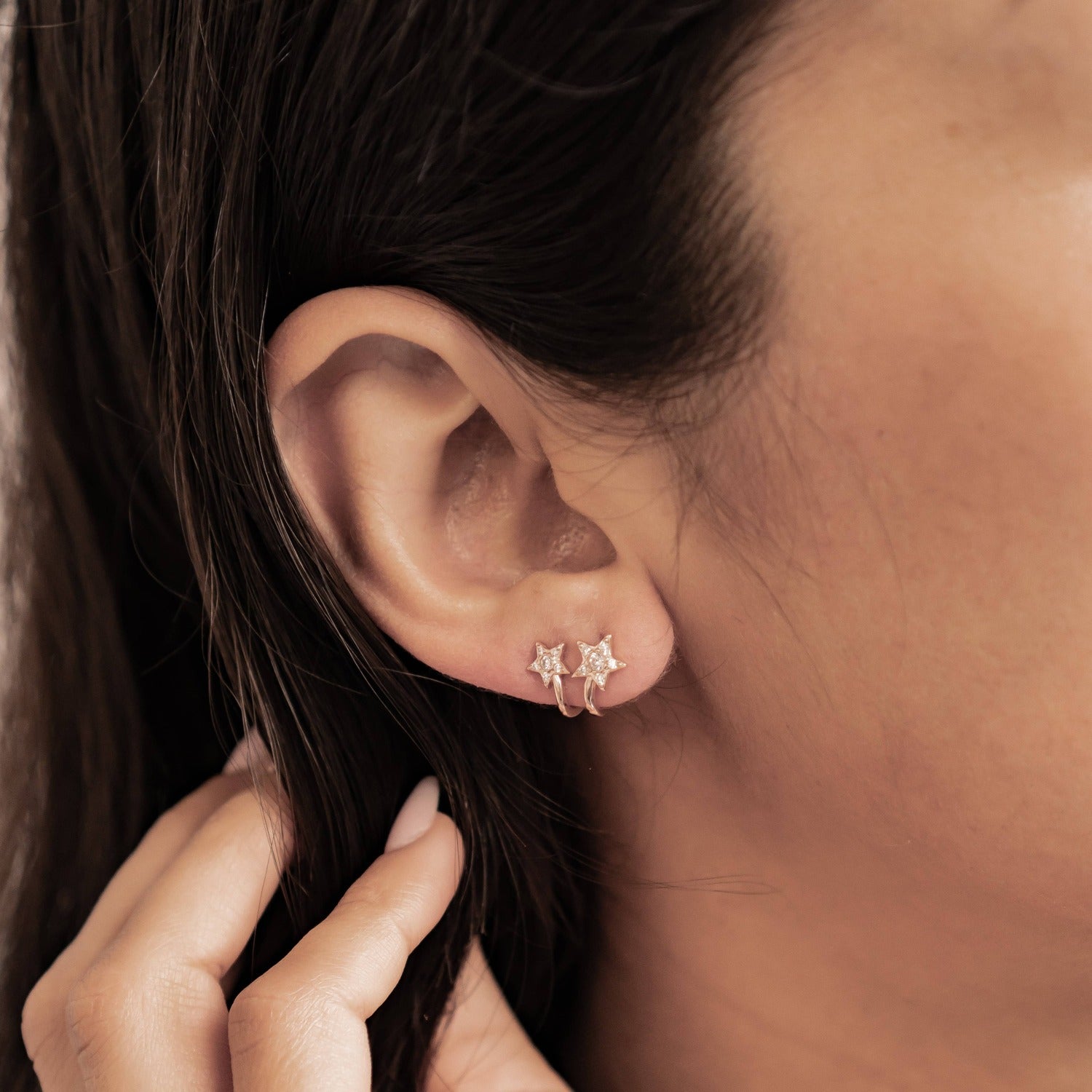 Zwillings-Sternschnuppen Huggie-Stud-Ohrringe Sterling Silber