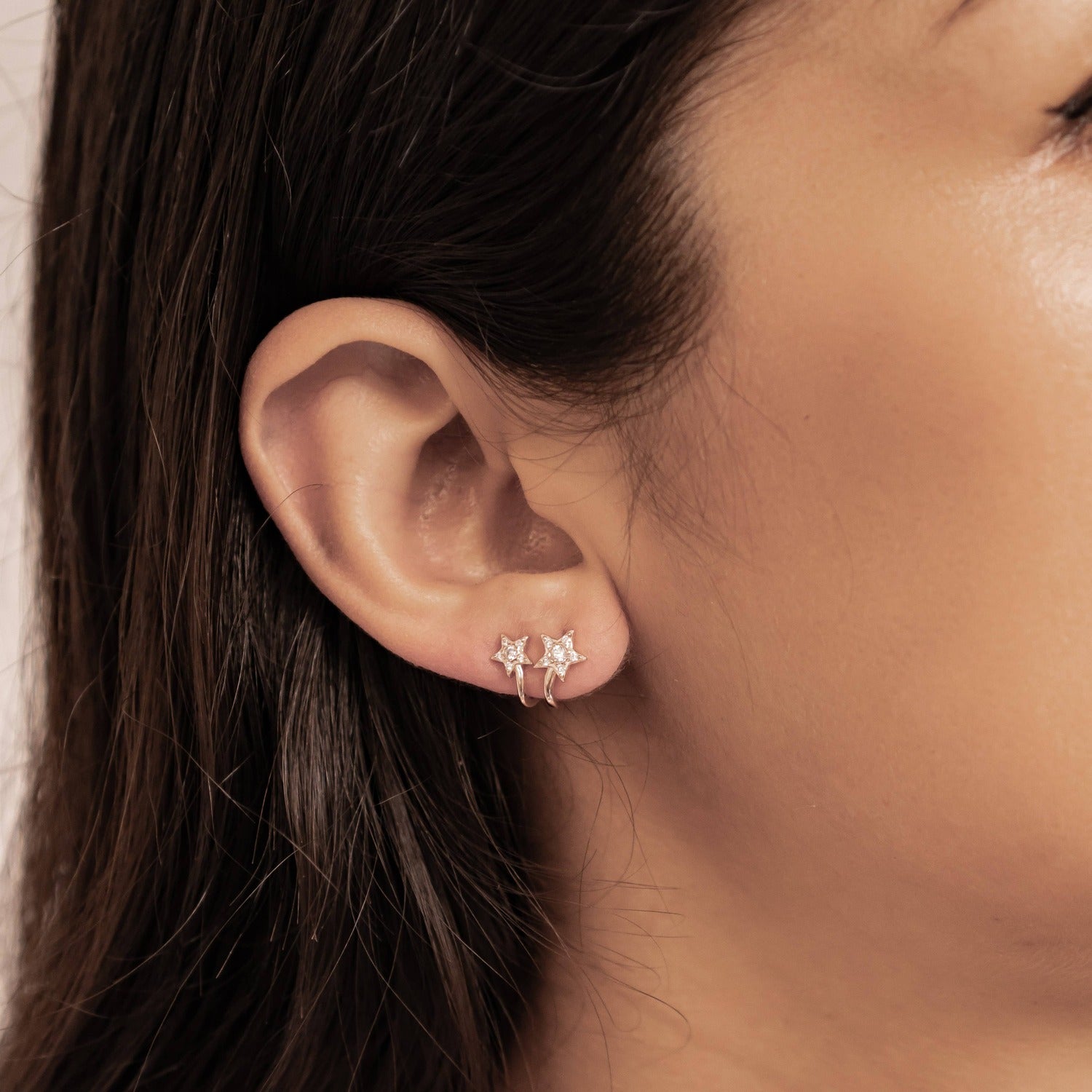 Zwillings-Sternschnuppen Huggie-Stud-Ohrringe Sterling Silber
