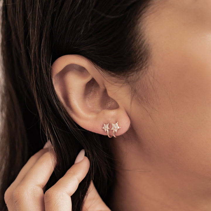 Twin Shooting Star Huggie Stud Earrings Sterling Silver