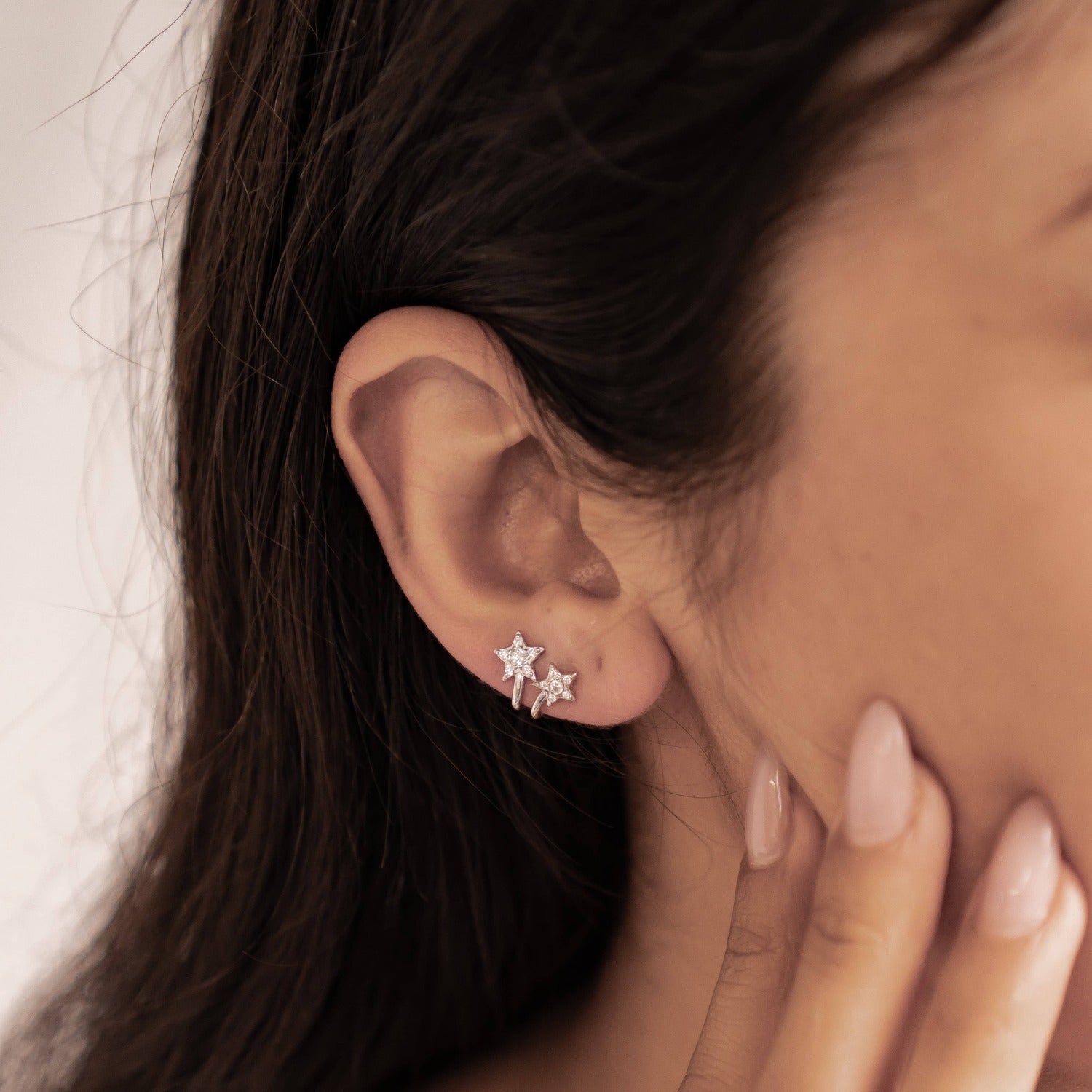 Zwillings-Sternschnuppen Huggie-Stud-Ohrringe Sterling Silber