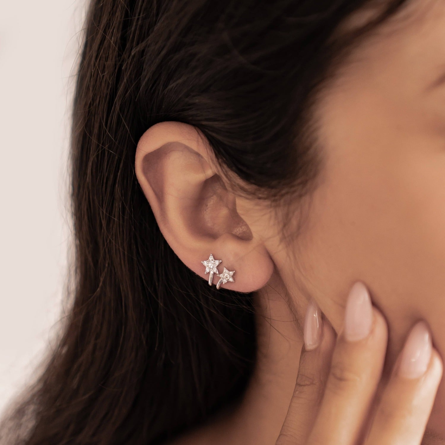 Zwillings-Sternschnuppen Huggie-Stud-Ohrringe Sterling Silber