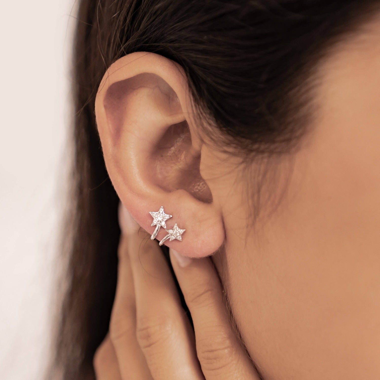 Zwillings-Sternschnuppen Huggie-Stud-Ohrringe Sterling Silber