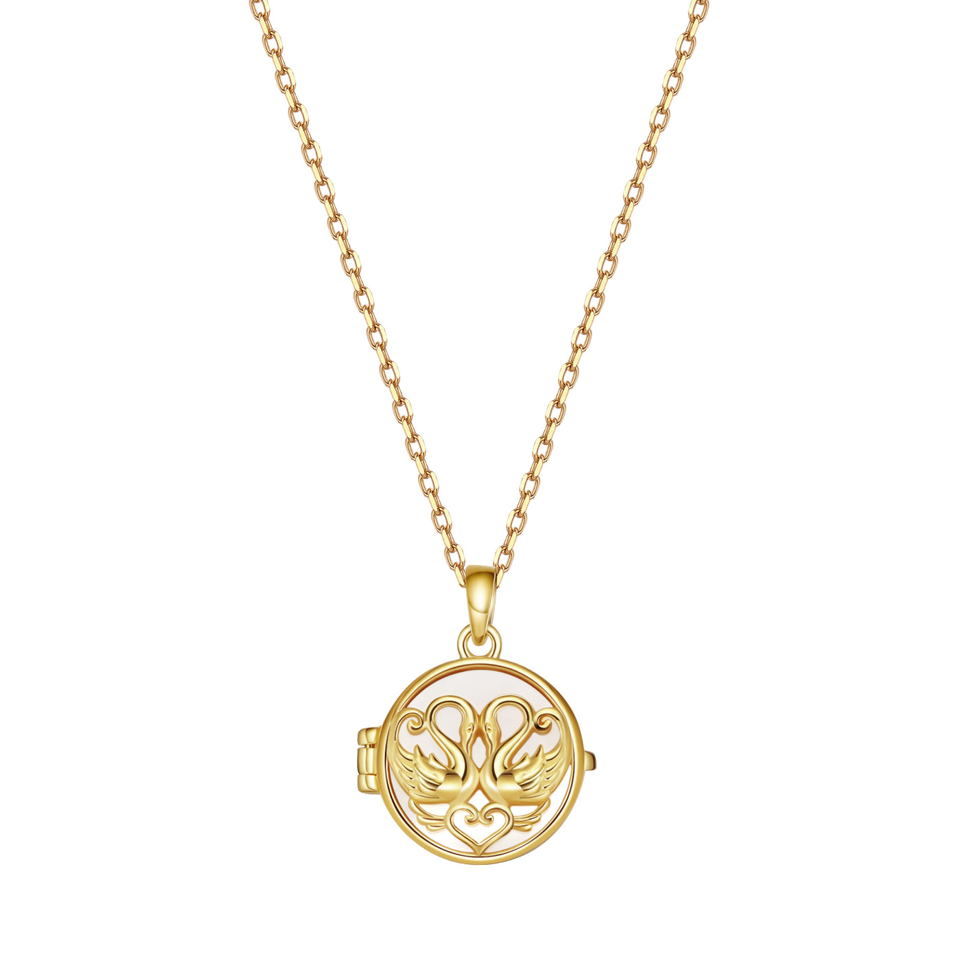 Collier Médaillon Cygnes Jumelés en Cœur Sterling Argent