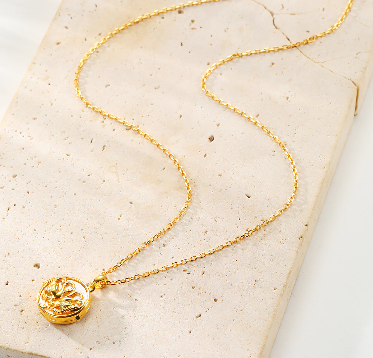 Collier Médaillon Cygnes Jumelés en Cœur Sterling Argent