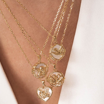 Collier Médaillon Cygnes Jumelés en Cœur Sterling Argent