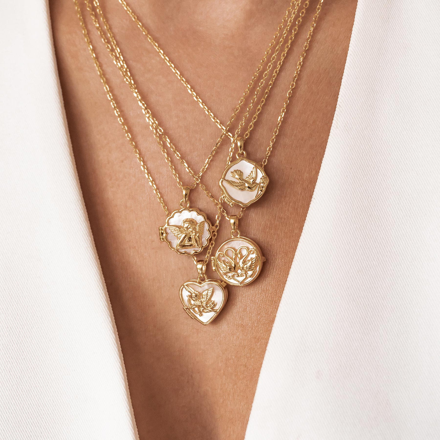 Collier Médaillon Cygnes Jumelés en Cœur Sterling Argent