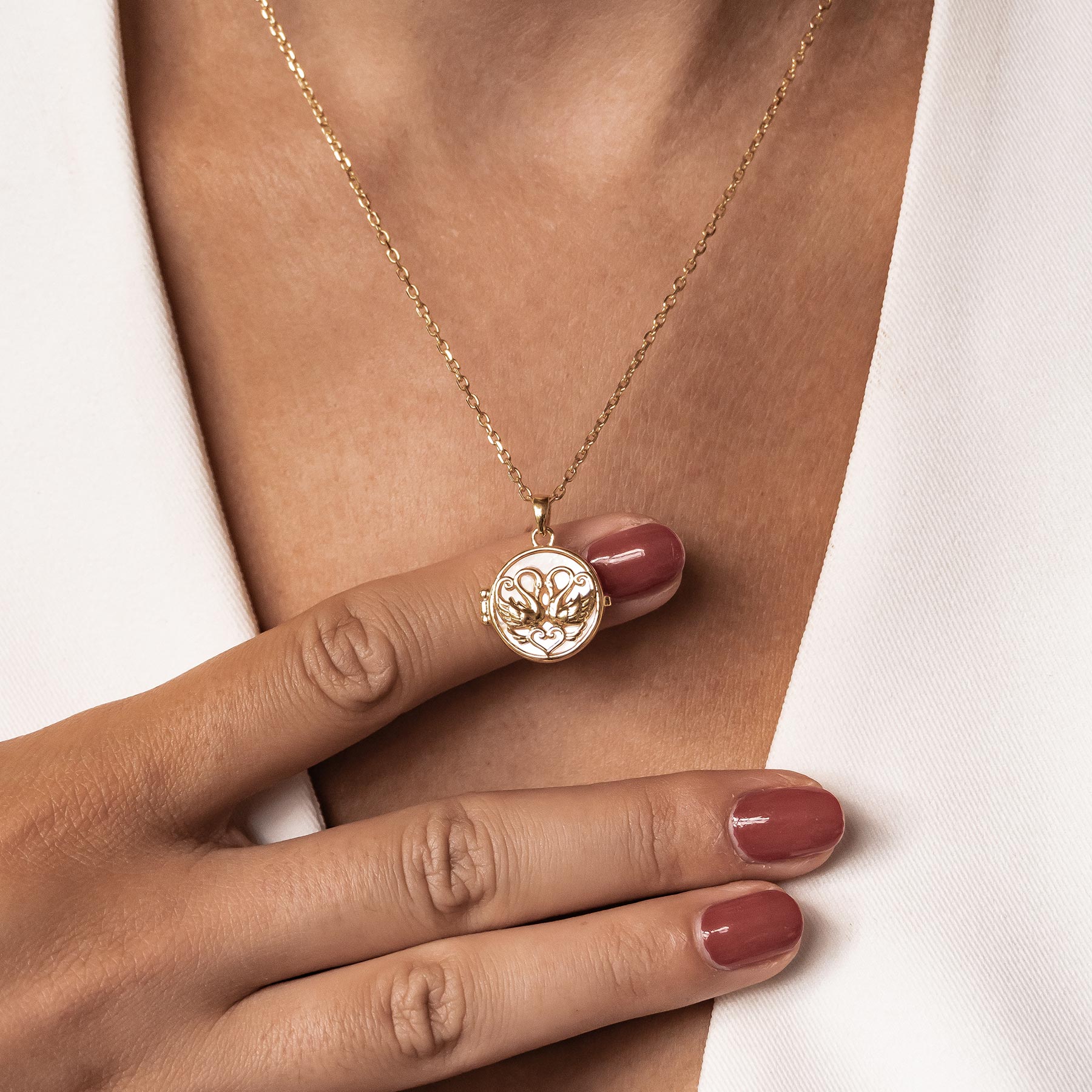 Zwillingsschwan Herz Medaillon Halskette 925 Sterling Silber