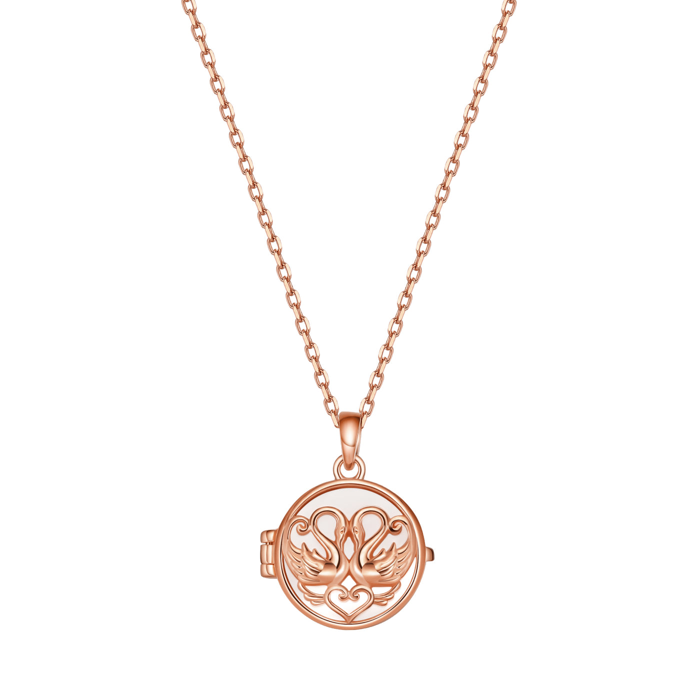 Collier Médaillon Cygnes Jumelés en Cœur Sterling Argent