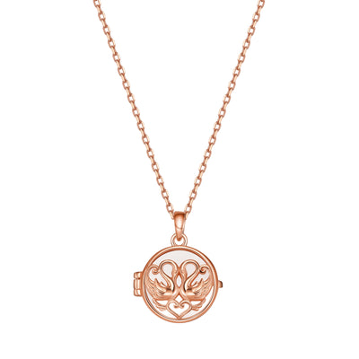 Collier Médaillon Cygnes Jumelés en Cœur Sterling Argent
