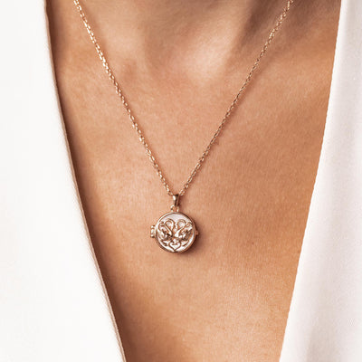 Collier Médaillon Cygnes Jumelés en Cœur Sterling Argent