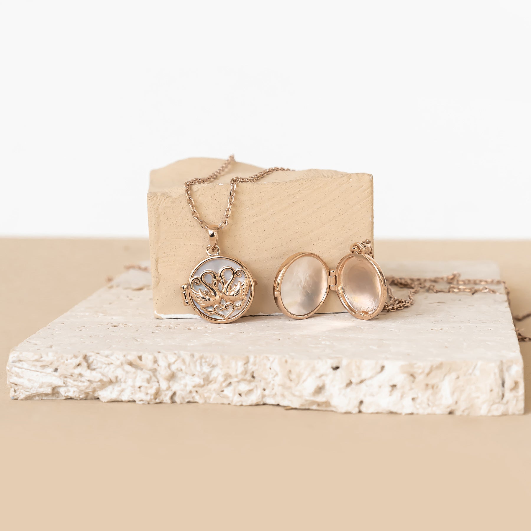 Zwillingsschwan Herz Medaillon Halskette 925 Sterling Silber