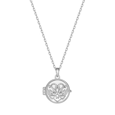Collier Médaillon Cygnes Jumelés en Cœur Sterling Argent