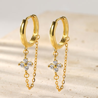 Funkelnde Blüten-Creolen mit Ketten – Sterling Silber