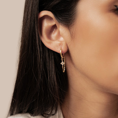 Funkelnde Blüten-Creolen mit Ketten – Sterling Silber