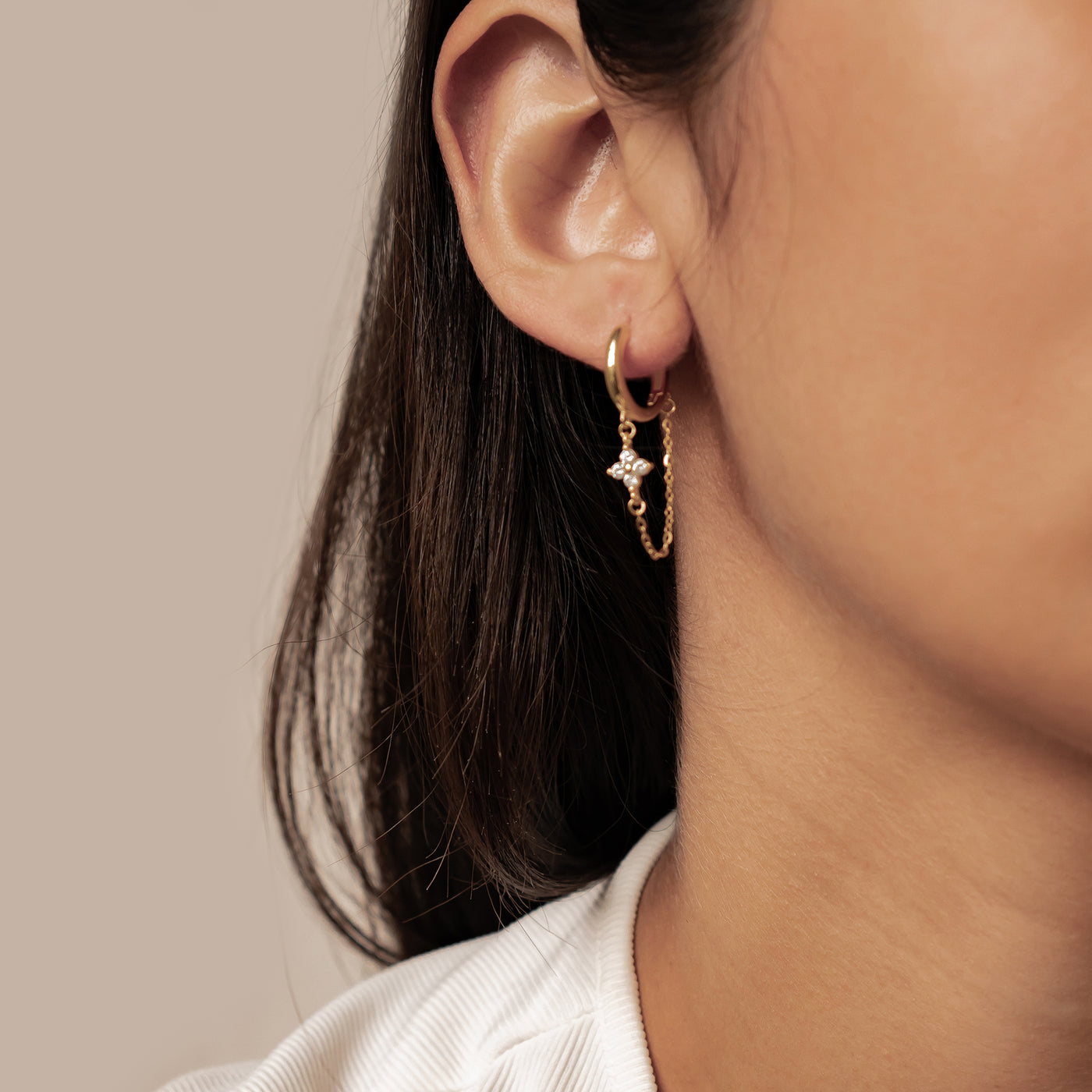 Funkelnde Blüten-Creolen mit Ketten – Sterling Silber