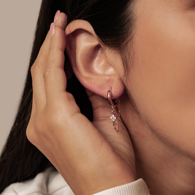 Funkelnde Blüten-Creolen mit Ketten – Sterling Silber