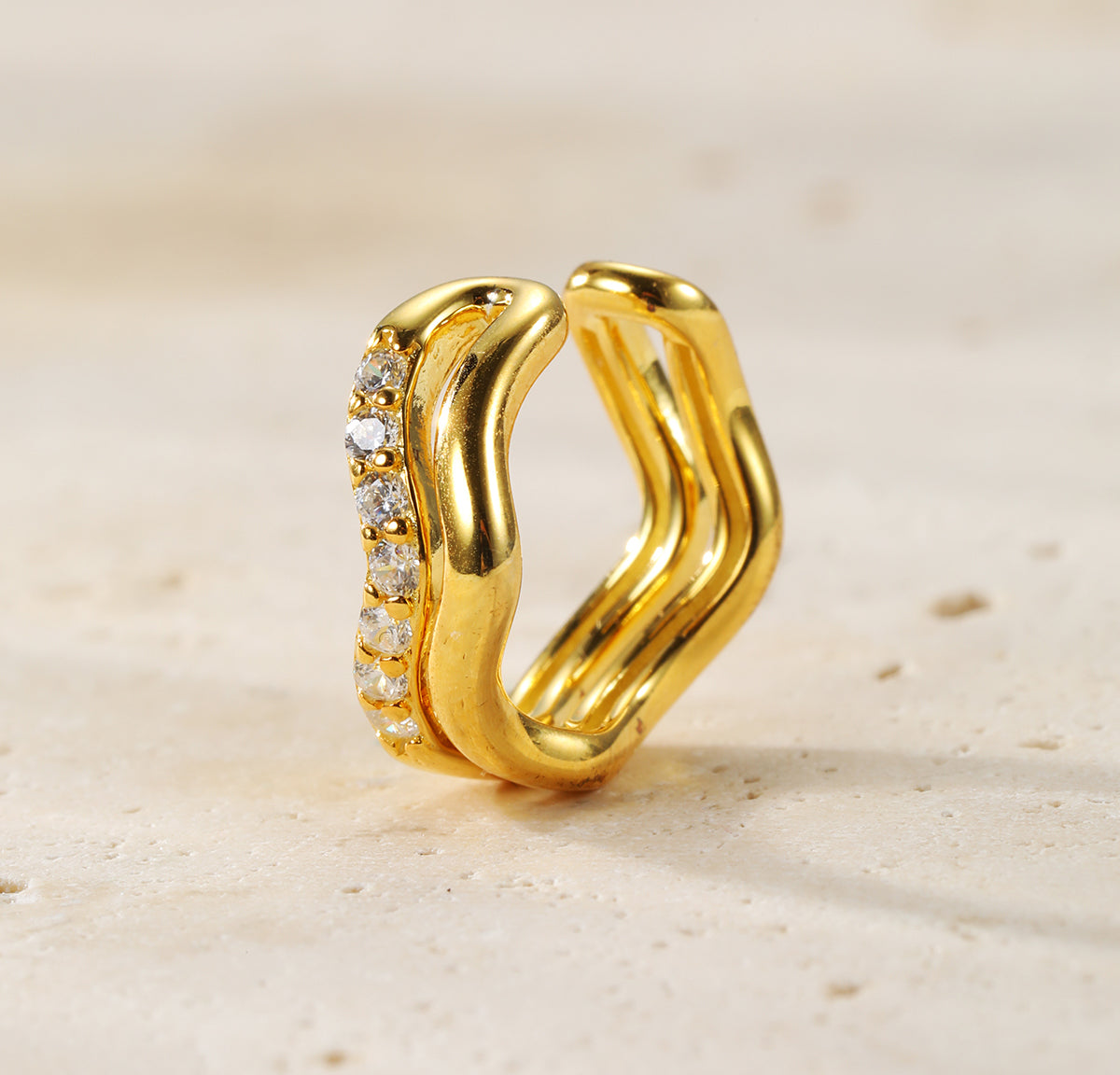 Wavy Pavé Ear Cuff Sterling Silver