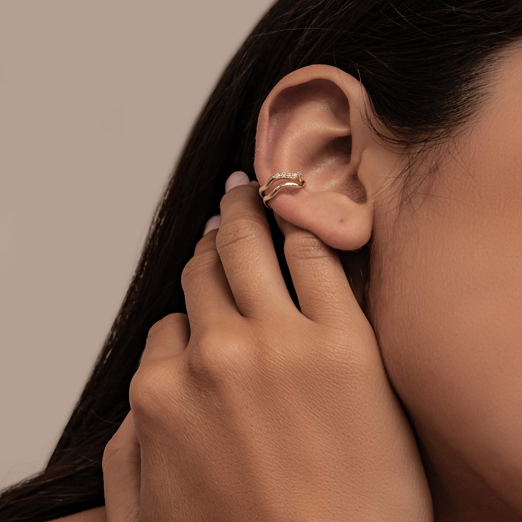 Wavy Pavé Ear Cuff Sterling Silver