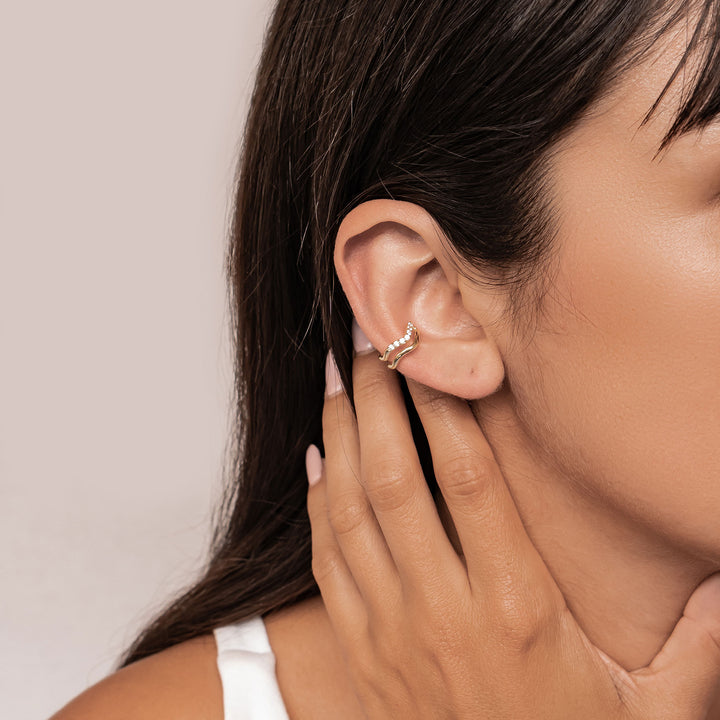 Wavy Pavé Ear Cuff Sterling Silver