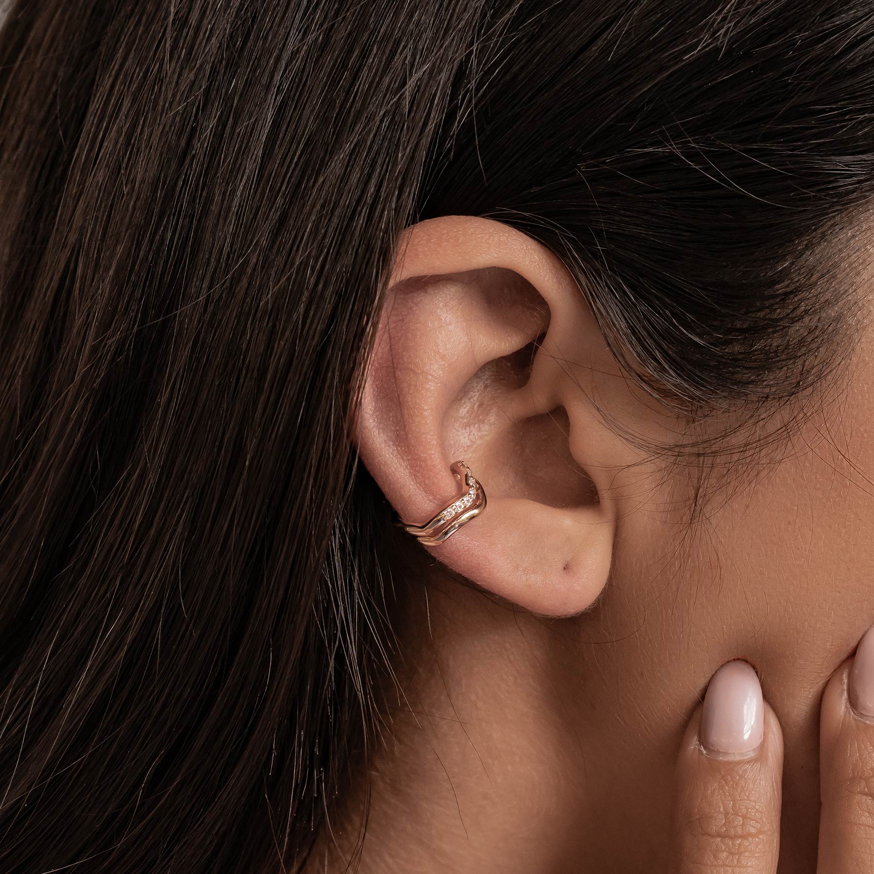 Wavy Pavé Ear Cuff Sterling Silver