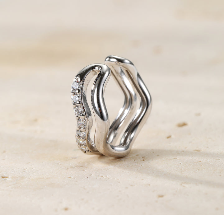Wavy Pavé Ear Cuff Sterling Silver