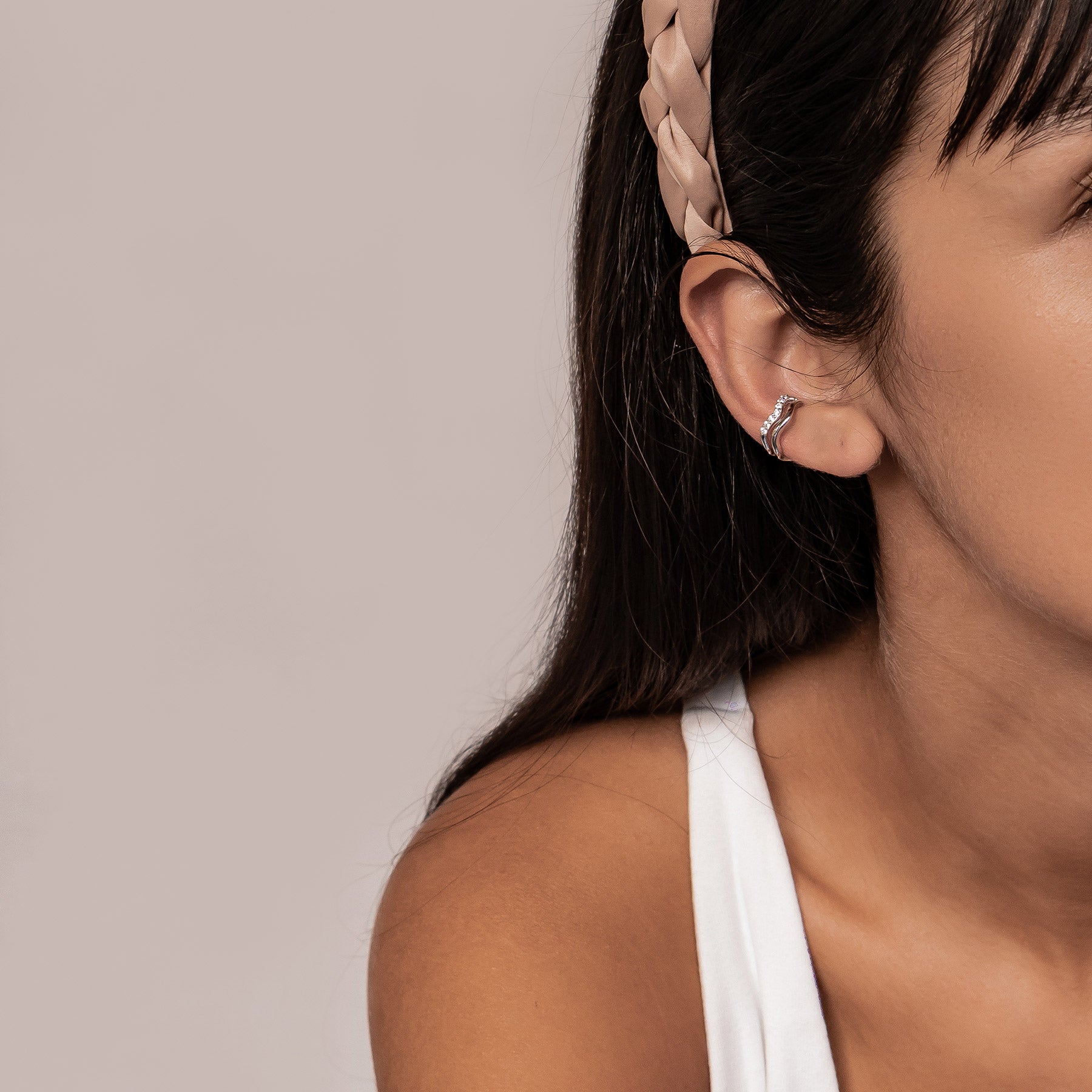 Wavy Pavé Ear Cuff Sterling Silver