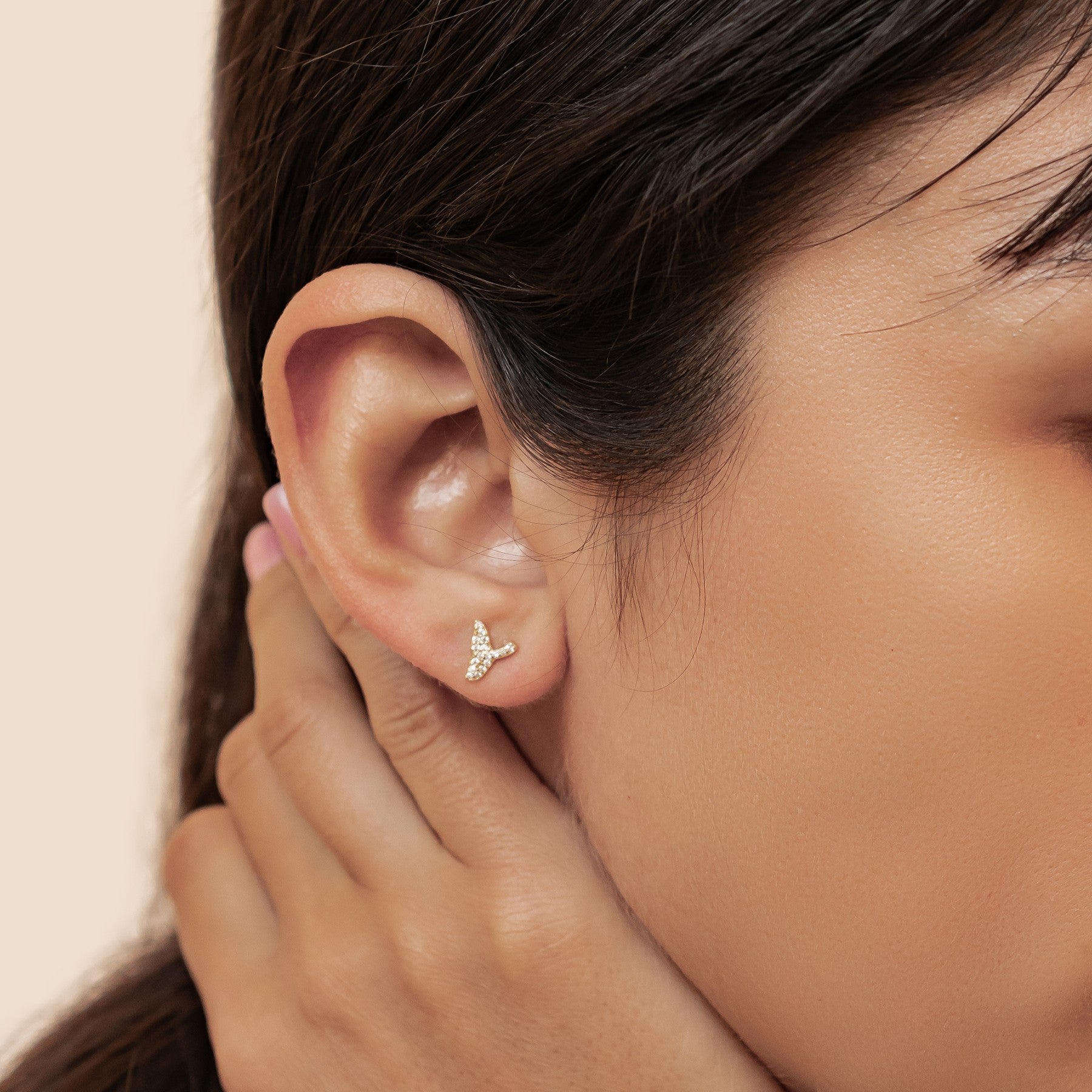 Pendientes Botón Cola Ballena Brillo Plata de Ley 925