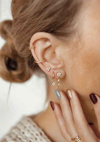 Boucles d'oreilles Chaîne de Fleurs Sterling Argent en Or