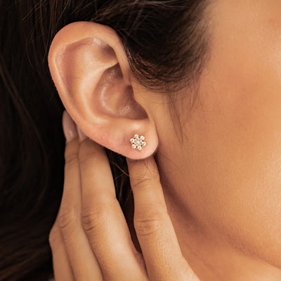 Pendientes Botón Flor de Circonitas en Plata de Ley