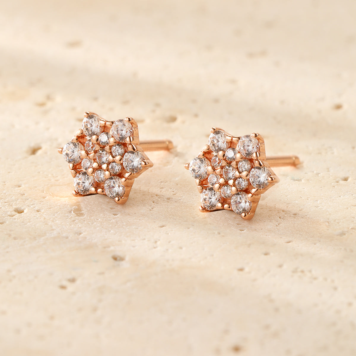 Pendientes Botón Flor de Circonitas en Plata de Ley