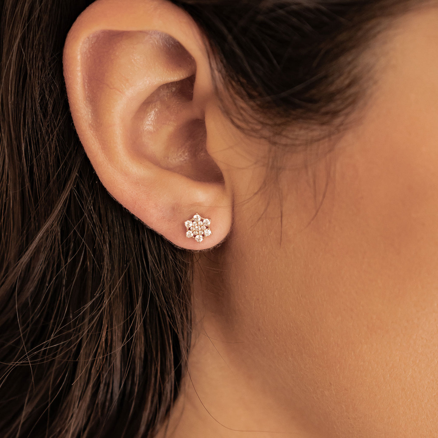 Pendientes Botón Flor de Circonitas en Plata de Ley