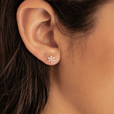 Pendientes Botón Flor de Circonitas en Plata de Ley