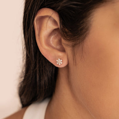 Pendientes Botón Flor de Circonitas en Plata de Ley